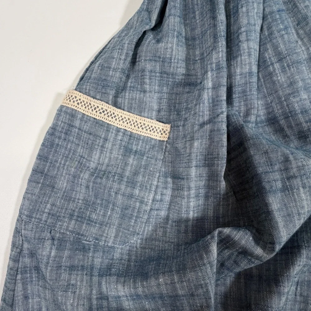 Vignette Nina Blue Cotton Chambray Lace Trim Dress Kids Boho Cottagecore Size 6